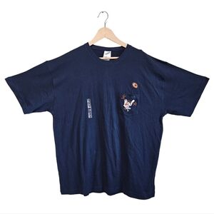 NWT Warner Bros Studio Taz Football Embroidered Pocket Tee Navy Blue Vintage